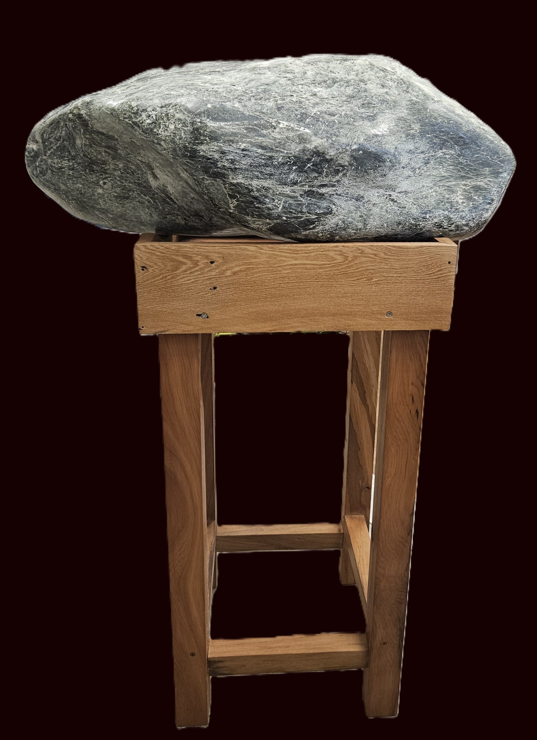 Anita Bay jade boulder on timber plinth