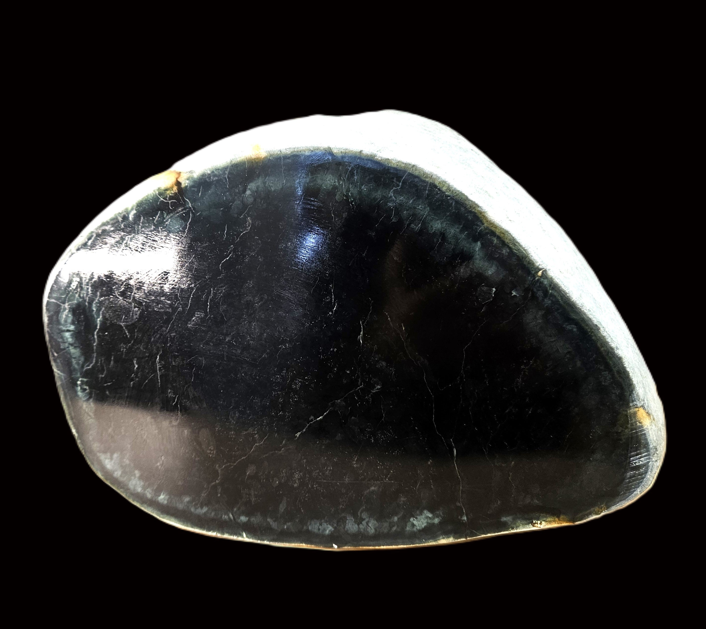 Polished kawakawa jade freeform slab, second view