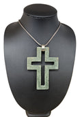 Kokopu jade crucifix with burnished sterling silver chain