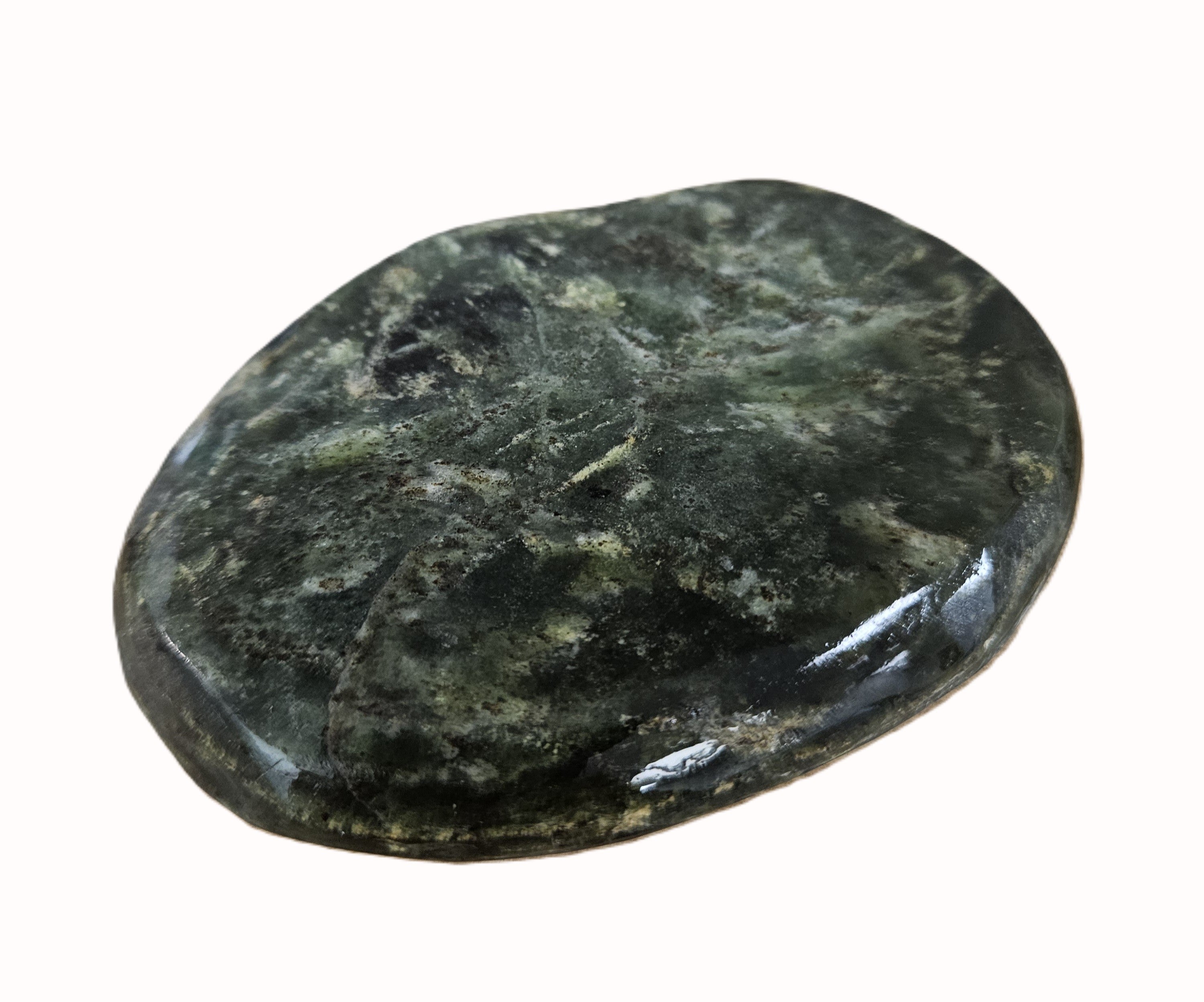 Personal jade pocket stone with palm and thumb indentation